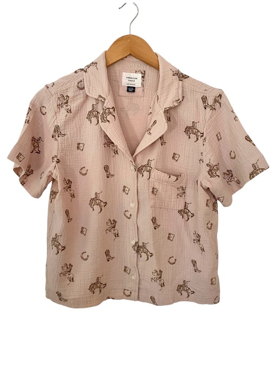 American Eagle Outfitters Other - American Eagle 100% Cotton Gauze AE Lounge Button Up Top Sz S Cowgirl Western